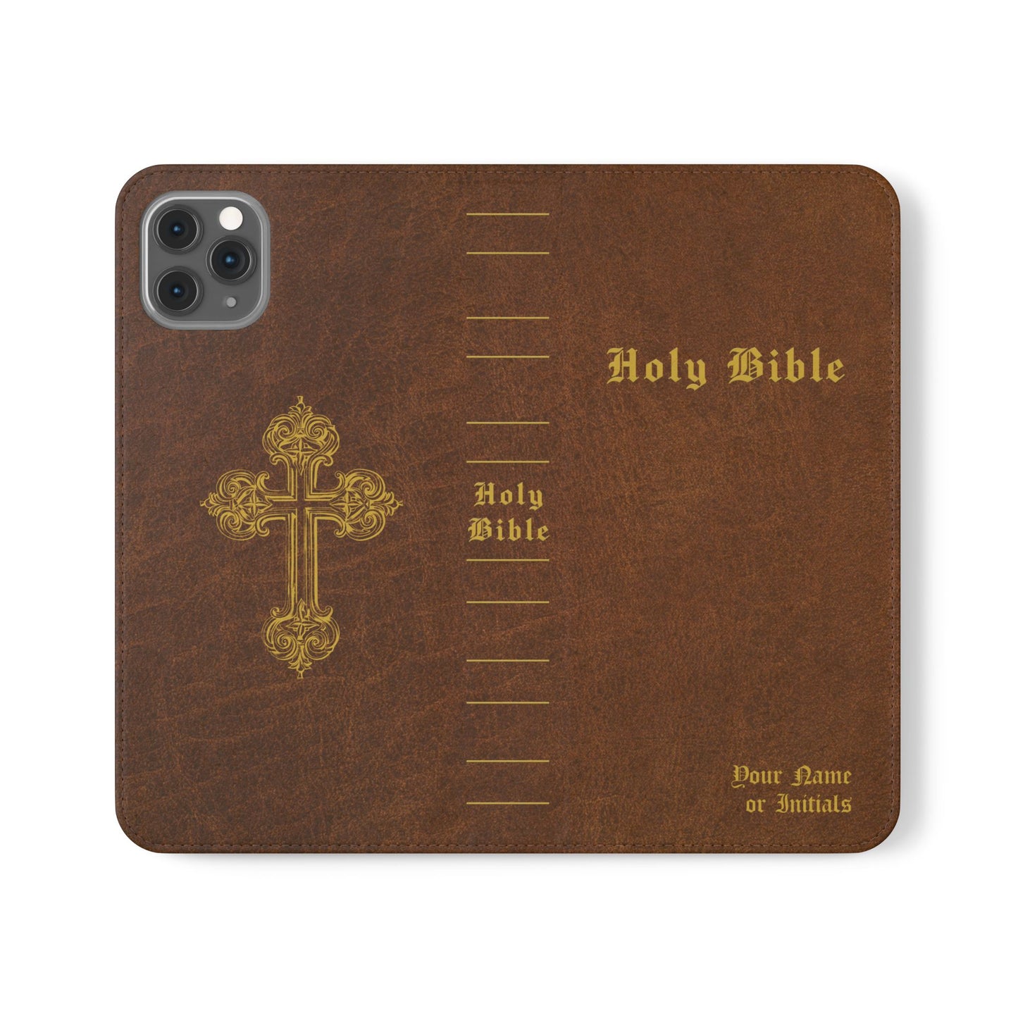 Holy Bible Personalized Phone Wallet | Custom Name or Initials - Brown
