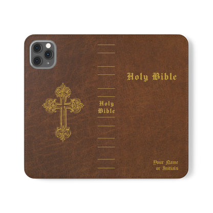 Holy Bible Personalized Phone Wallet | Custom Name or Initials - Brown