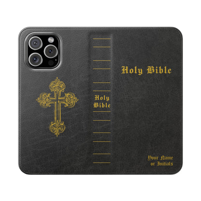 Holy Bible Personalized Phone Wallet | Custom Name or Initials - Black