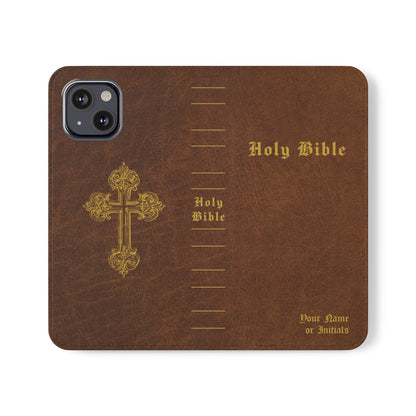 Holy Bible Personalized Phone Wallet | Custom Name or Initials - Brown