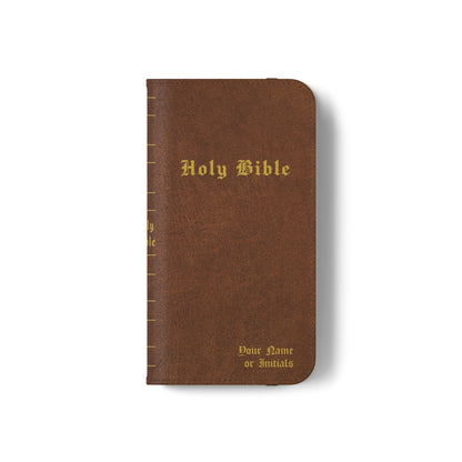 Holy Bible Personalized Phone Wallet | Custom Name or Initials - Brown