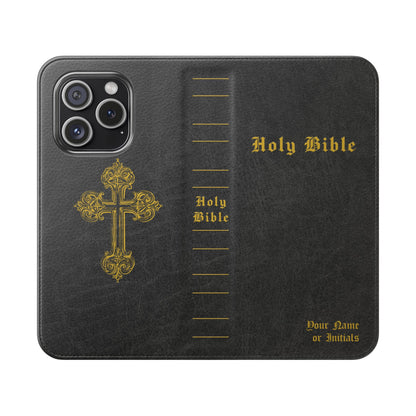Holy Bible Personalized Phone Wallet | Custom Name or Initials - Black