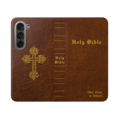 Holy Bible Personalized Phone Wallet | Custom Name or Initials - Brown