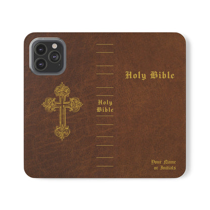 Holy Bible Personalized Phone Wallet | Custom Name or Initials - Brown
