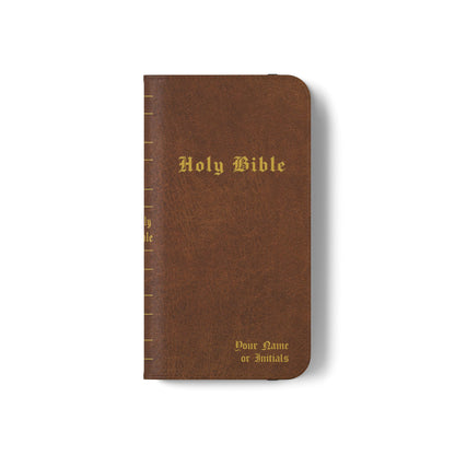 Holy Bible Personalized Phone Wallet | Custom Name or Initials - Brown