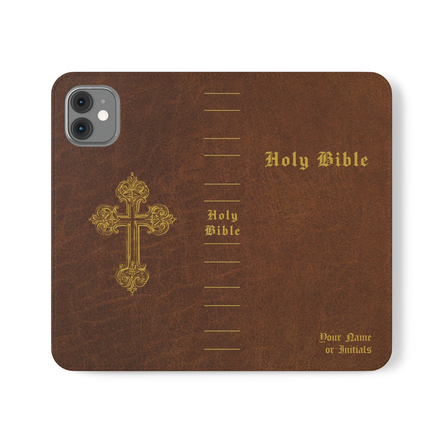 Holy Bible Personalized Phone Wallet | Custom Name or Initials - Brown