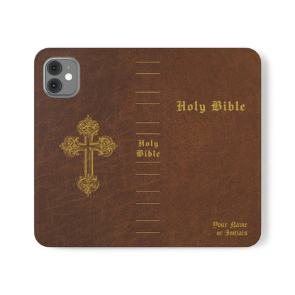 Holy Bible Personalized Phone Wallet | Custom Name or Initials - Brown