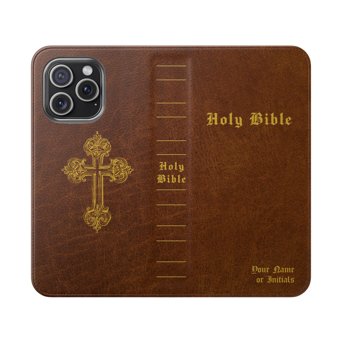 Holy Bible Personalized Phone Wallet | Custom Name or Initials - Brown