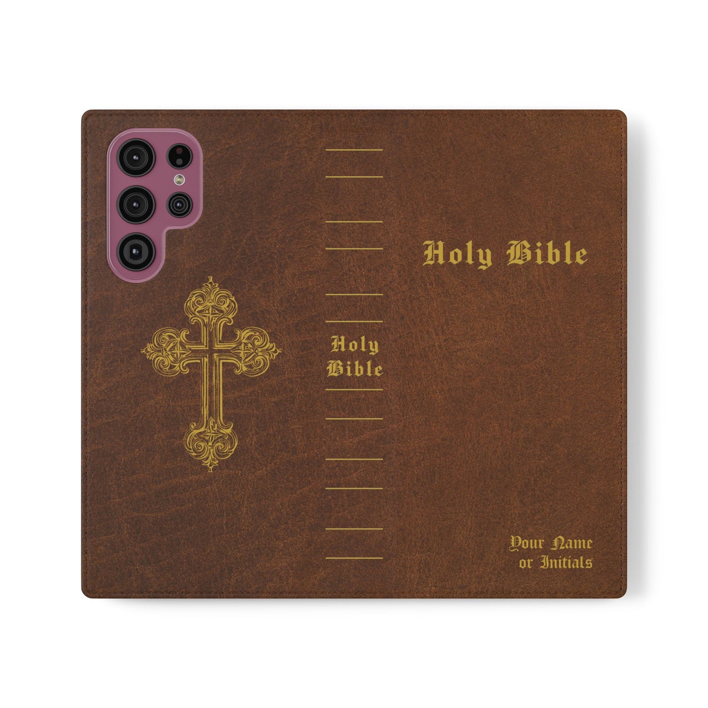 Holy Bible Personalized Phone Wallet | Custom Name or Initials - Brown