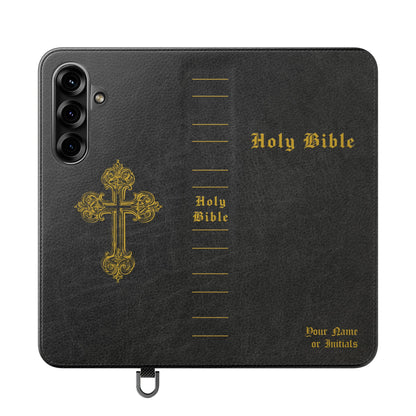 Holy Bible Personalized Phone Wallet | Custom Name or Initials - Black
