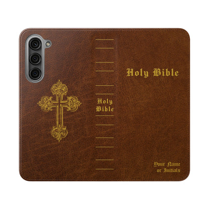 Holy Bible Personalized Phone Wallet | Custom Name or Initials - Brown
