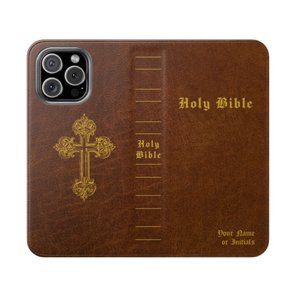 Holy Bible Personalized Phone Wallet | Custom Name or Initials - Brown