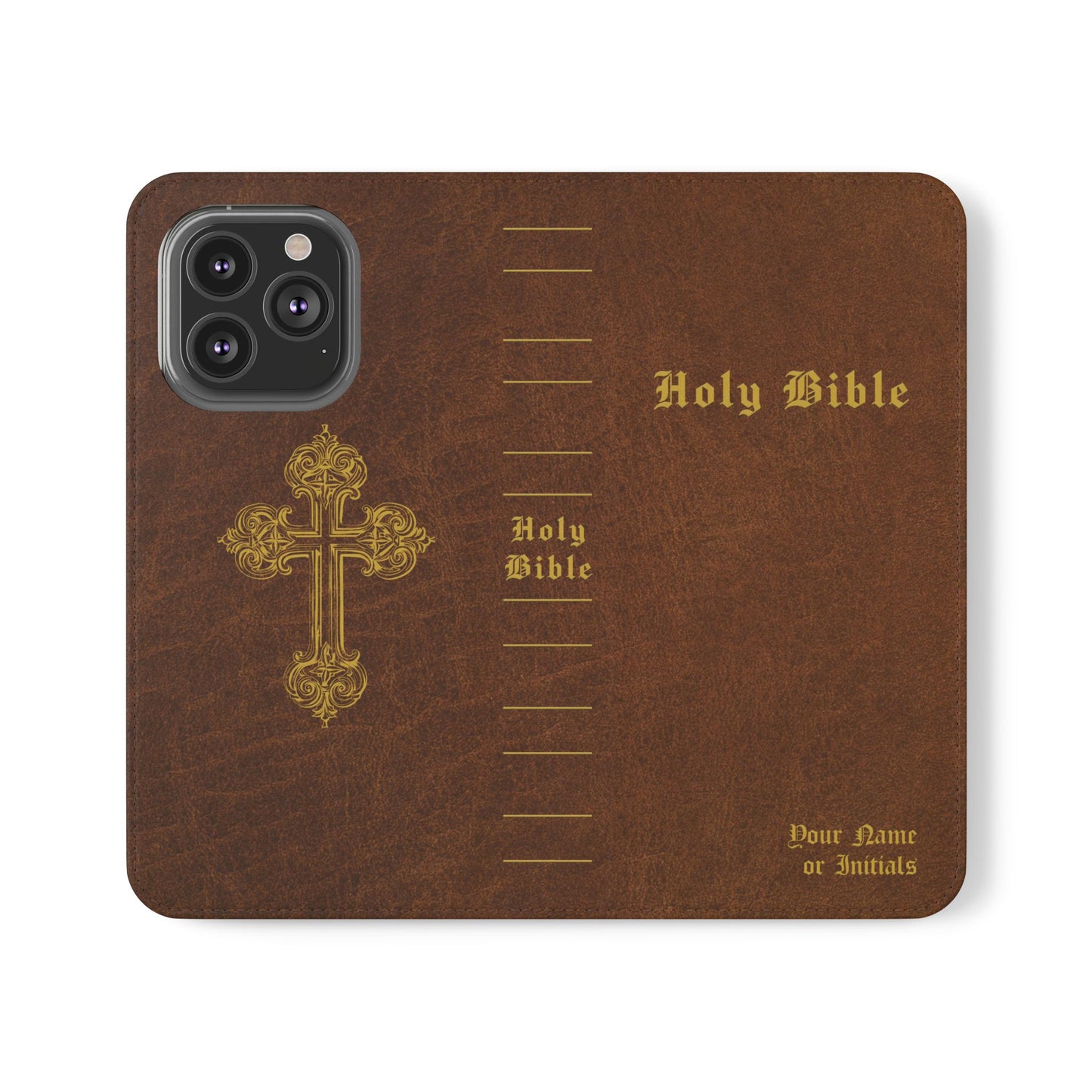 Holy Bible Personalized Phone Wallet | Custom Name or Initials - Brown