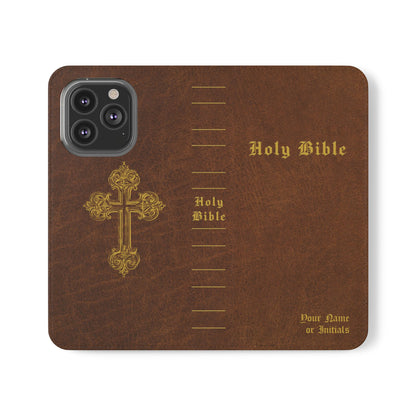 Holy Bible Personalized Phone Wallet | Custom Name or Initials - Brown