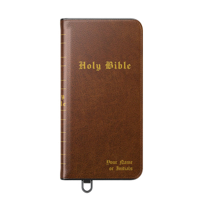 Holy Bible Personalized Phone Wallet | Custom Name or Initials - Brown