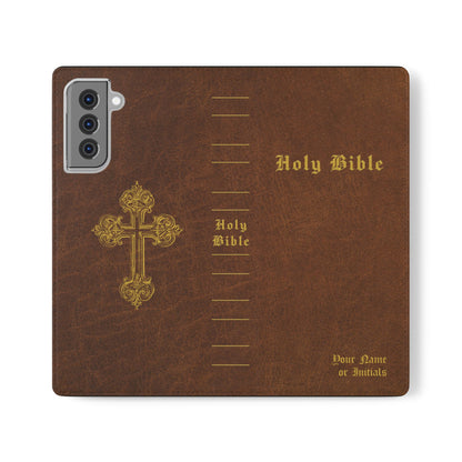Holy Bible Personalized Phone Wallet | Custom Name or Initials - Brown