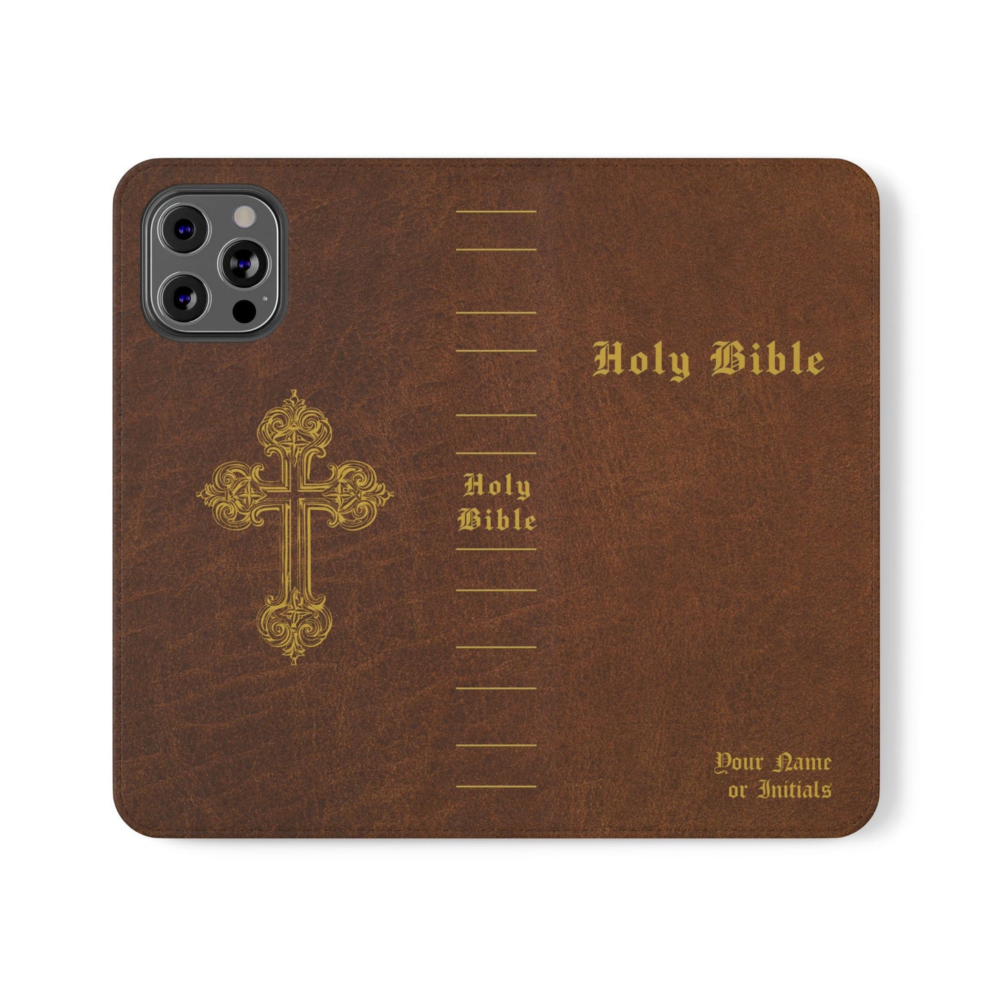 Holy Bible Personalized Phone Wallet | Custom Name or Initials - Brown