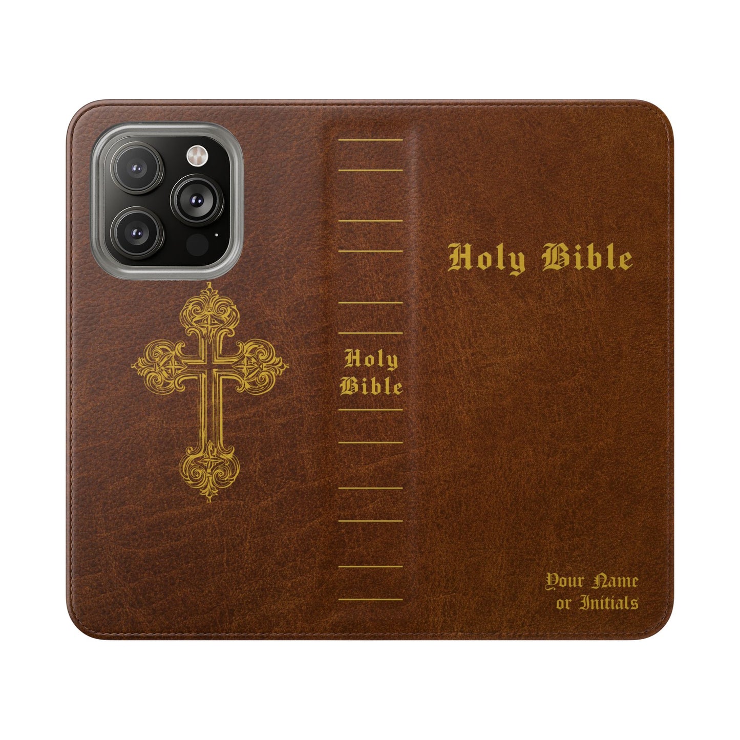 Holy Bible Personalized Phone Wallet | Custom Name or Initials - Brown