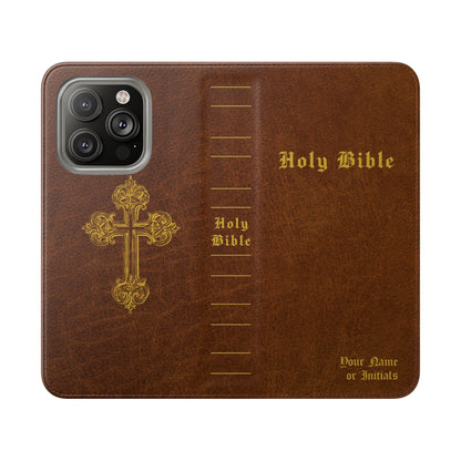 Holy Bible Personalized Phone Wallet | Custom Name or Initials - Brown