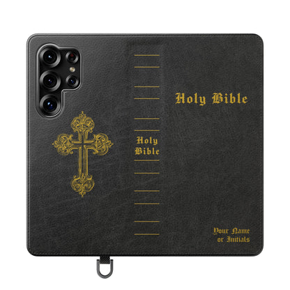 Holy Bible Personalized Phone Wallet | Custom Name or Initials - Black