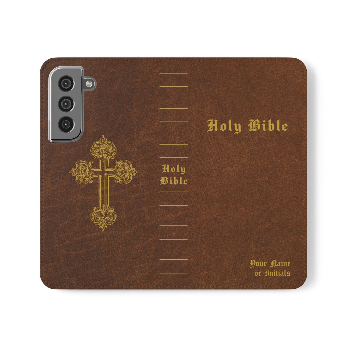 Holy Bible Personalized Phone Wallet | Custom Name or Initials - Brown