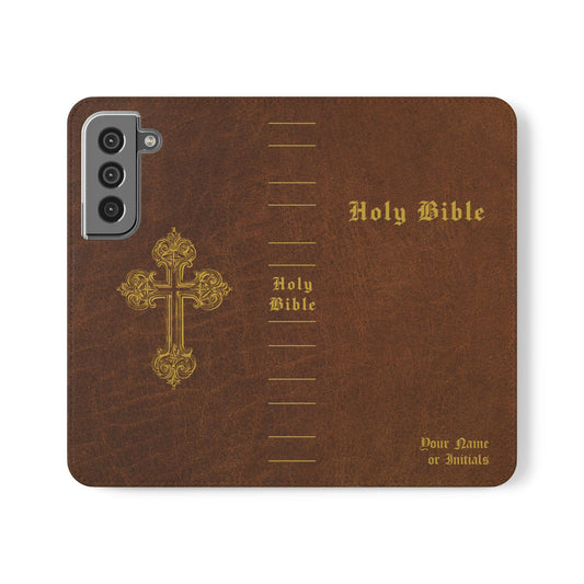 Holy Bible Personalized Phone Wallet | Custom Name or Initials - Brown