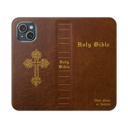 Holy Bible Personalized Phone Wallet | Custom Name or Initials - Brown