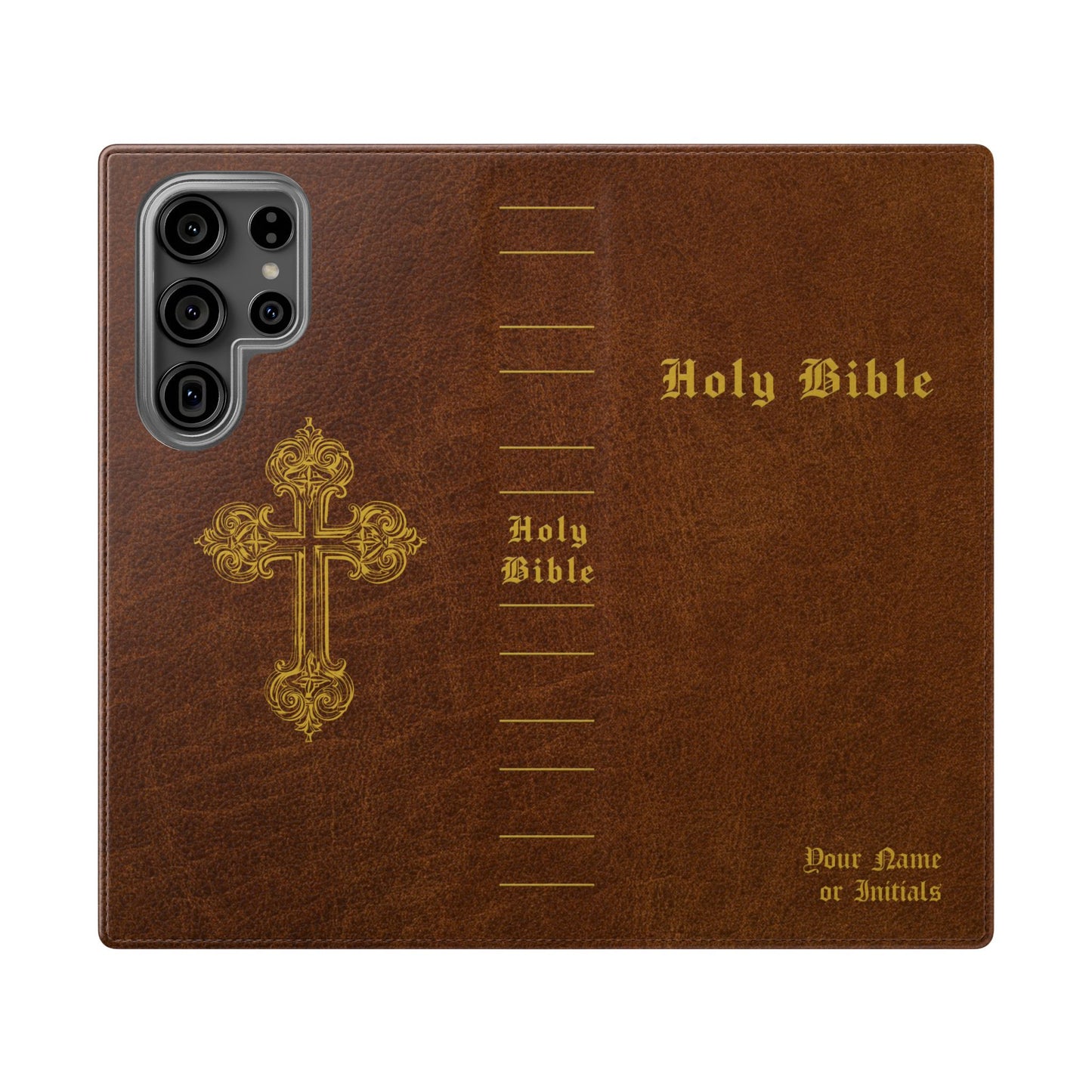 Holy Bible Personalized Phone Wallet | Custom Name or Initials - Brown
