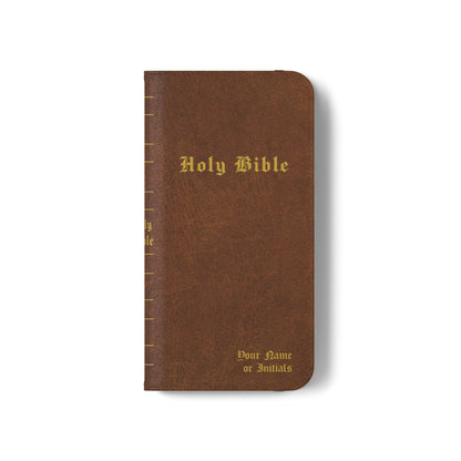 Holy Bible Personalized Phone Wallet | Custom Name or Initials - Brown