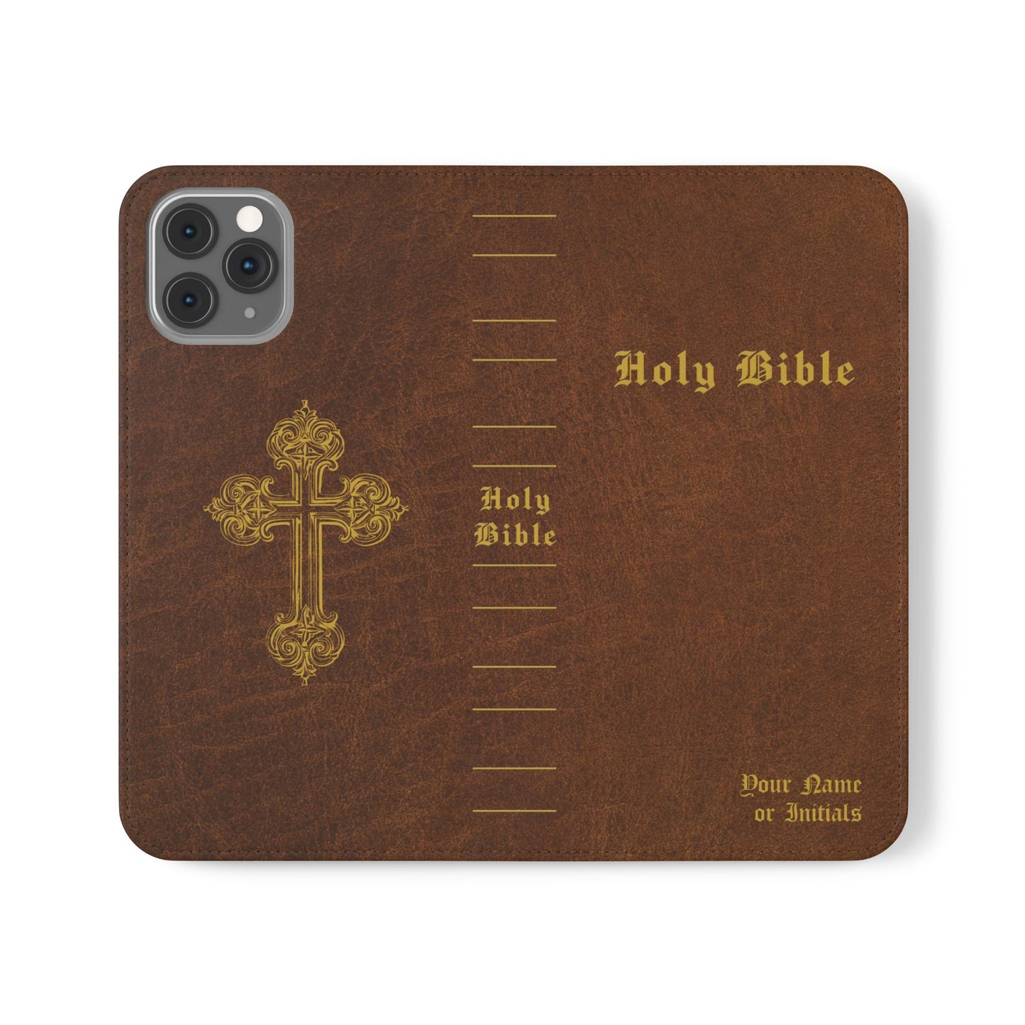Holy Bible Personalized Phone Wallet | Custom Name or Initials - Brown