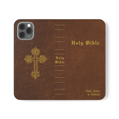 Holy Bible Personalized Phone Wallet | Custom Name or Initials - Brown