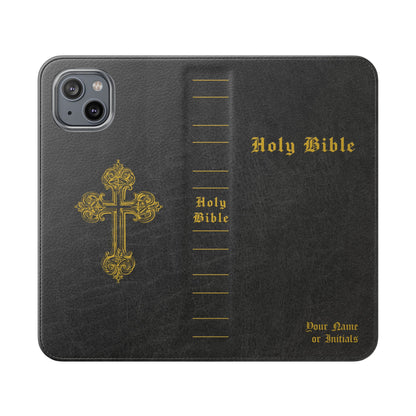 Holy Bible Personalized Phone Wallet | Custom Name or Initials - Black