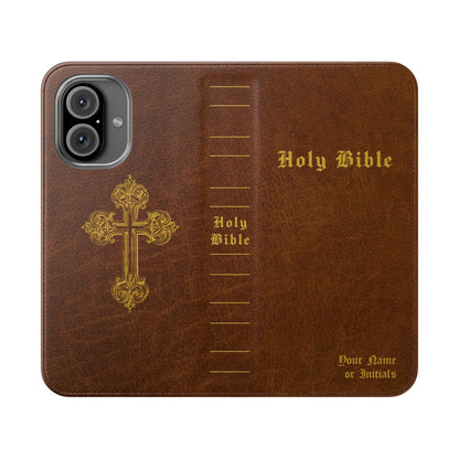 Holy Bible Personalized Phone Wallet | Custom Name or Initials - Brown