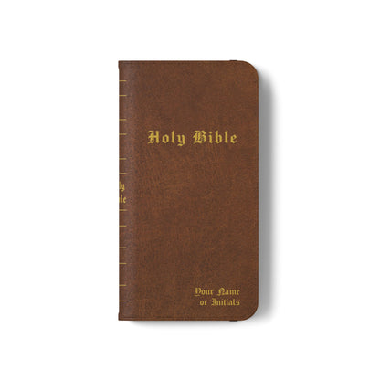 Holy Bible Personalized Phone Wallet | Custom Name or Initials - Brown