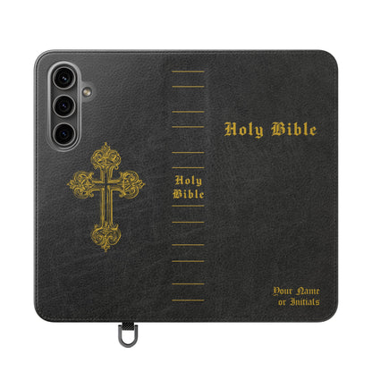 Holy Bible Personalized Phone Wallet | Custom Name or Initials - Black