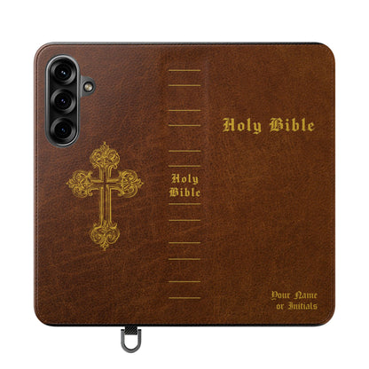 Holy Bible Personalized Phone Wallet | Custom Name or Initials - Brown