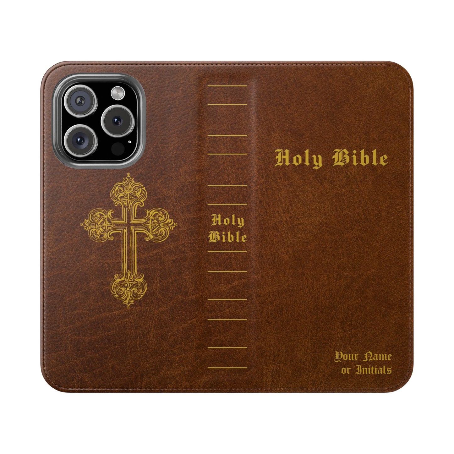 Holy Bible Personalized Phone Wallet | Custom Name or Initials - Brown