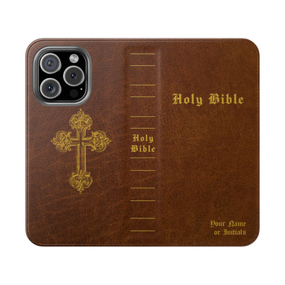 Holy Bible Personalized Phone Wallet | Custom Name or Initials - Brown