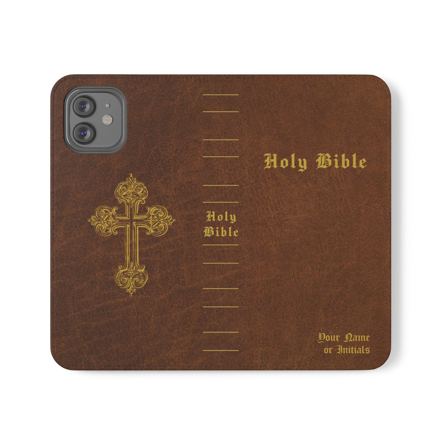 Holy Bible Personalized Phone Wallet | Custom Name or Initials - Brown