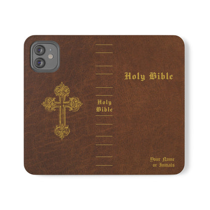 Holy Bible Personalized Phone Wallet | Custom Name or Initials - Brown