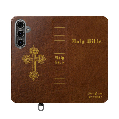 Holy Bible Personalized Phone Wallet | Custom Name or Initials - Brown