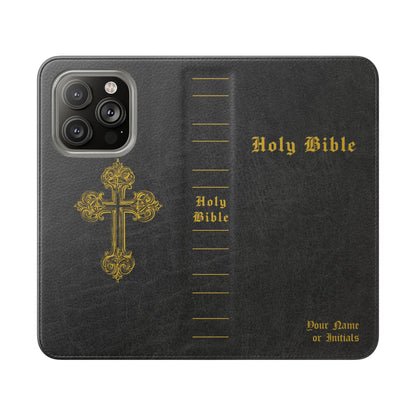 Holy Bible Personalized Phone Wallet | Custom Name or Initials - Black