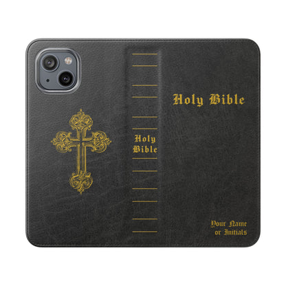 Holy Bible Personalized Phone Wallet | Custom Name or Initials - Black