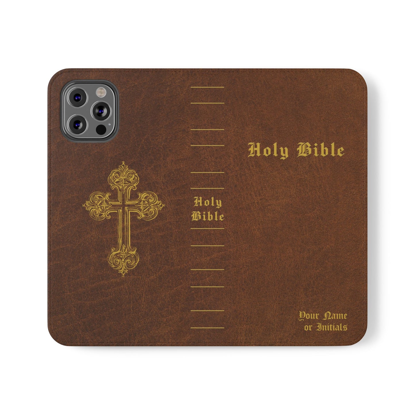 Holy Bible Personalized Phone Wallet | Custom Name or Initials - Brown