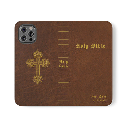 Holy Bible Personalized Phone Wallet | Custom Name or Initials - Brown