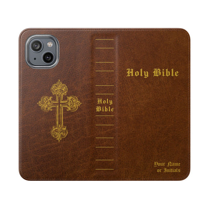 Holy Bible Personalized Phone Wallet | Custom Name or Initials - Brown