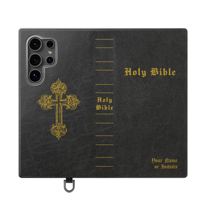 Holy Bible Personalized Phone Wallet | Custom Name or Initials - Black