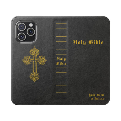 Holy Bible Personalized Phone Wallet | Custom Name or Initials - Black