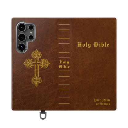 Holy Bible Personalized Phone Wallet | Custom Name or Initials - Brown
