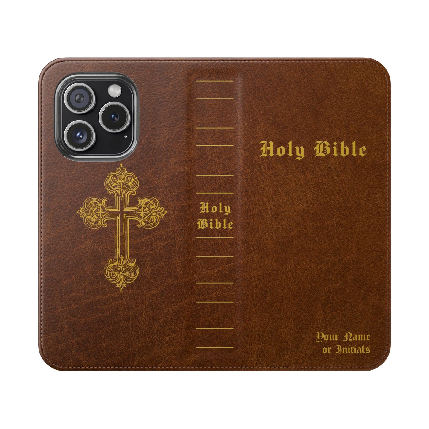 Holy Bible Personalized Phone Wallet | Custom Name or Initials - Brown